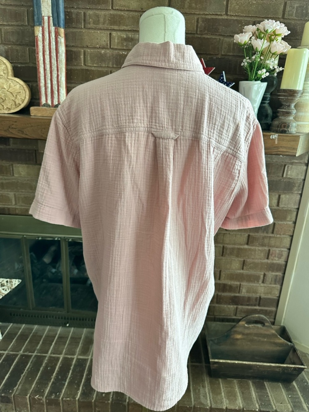 Madewell Pink Double Pocket Gauze Short Sleeve Button Down Shirt Size S - Picture 3 of 4